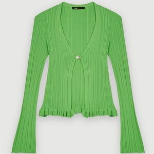 Maje Ribbed and ruffled knitted cardigan